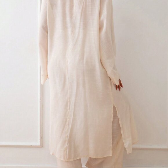 Apricot Women's Long Sleeve Open Front Long Kimono Cover Up - Picture 2 of 6